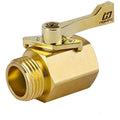 Brass garden hose shut-off valve with lever handle and threaded male end connection
