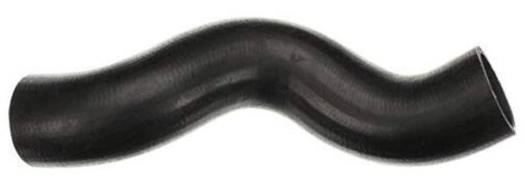 Black molded coolant hose with curved S shape and ribbed texture, angled ends