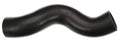Black molded coolant hose with curved S shape and ribbed texture, angled ends
