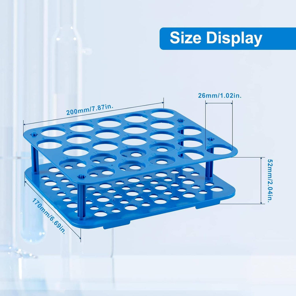 Blue 25-well centrifuge tube rack, two-level base with raised support posts