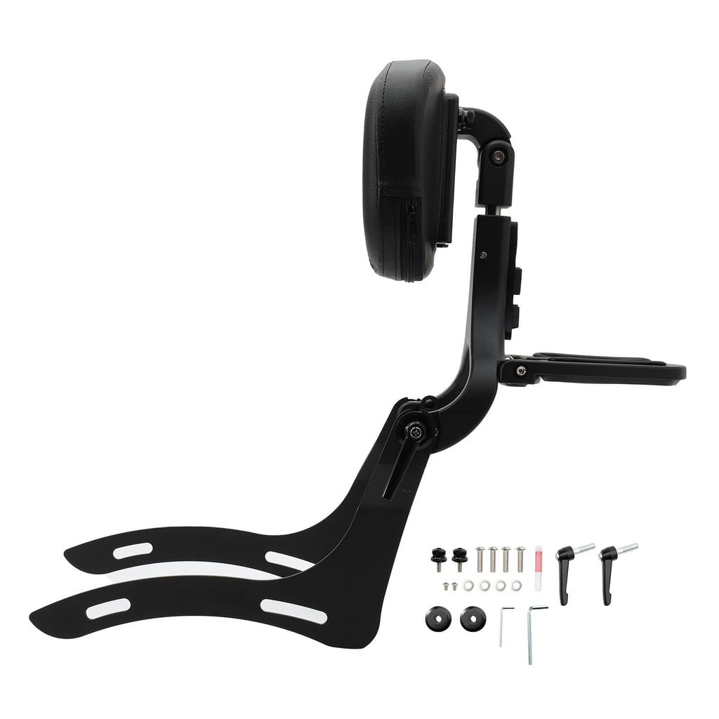 Motorcycle sissy bar backrest with black padded pad and rear mounting rails
