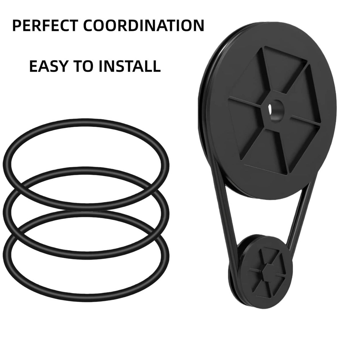 Rock tumbler replacement belt with installation roller pulley parts, black
