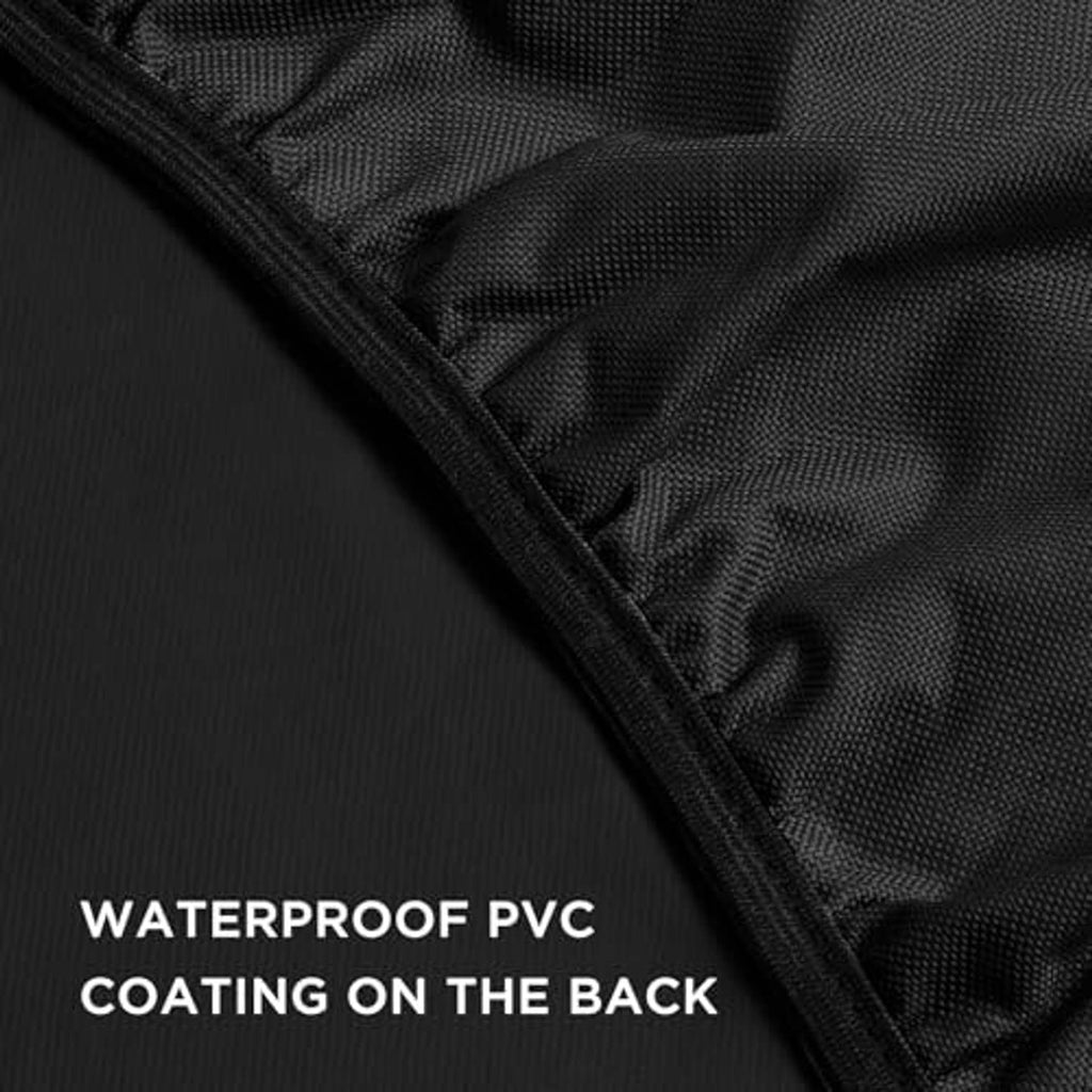 Close-up of black waterproof coated fabric seam and folded edge on tire cover