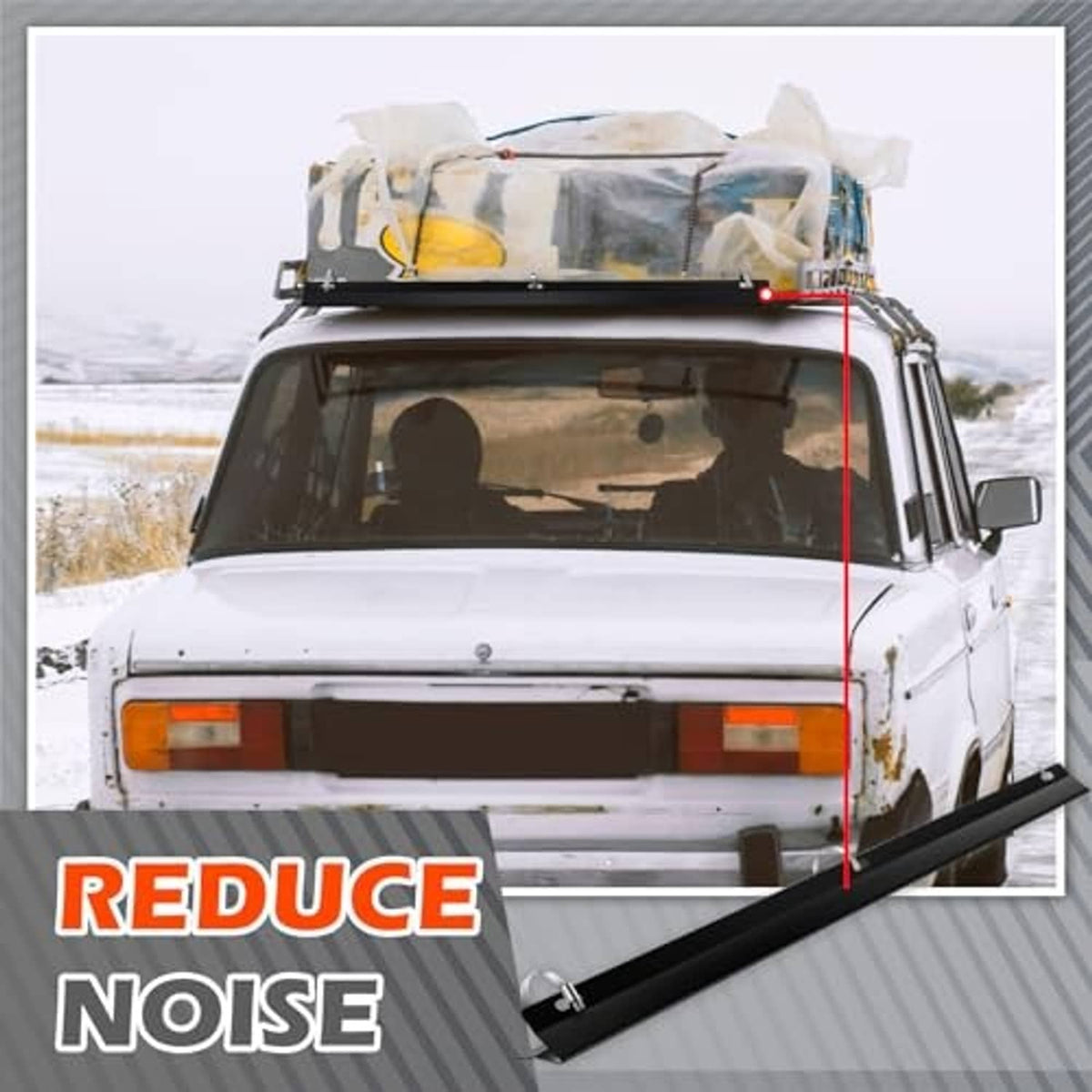 Black roof wind deflector bar on truck roof rack