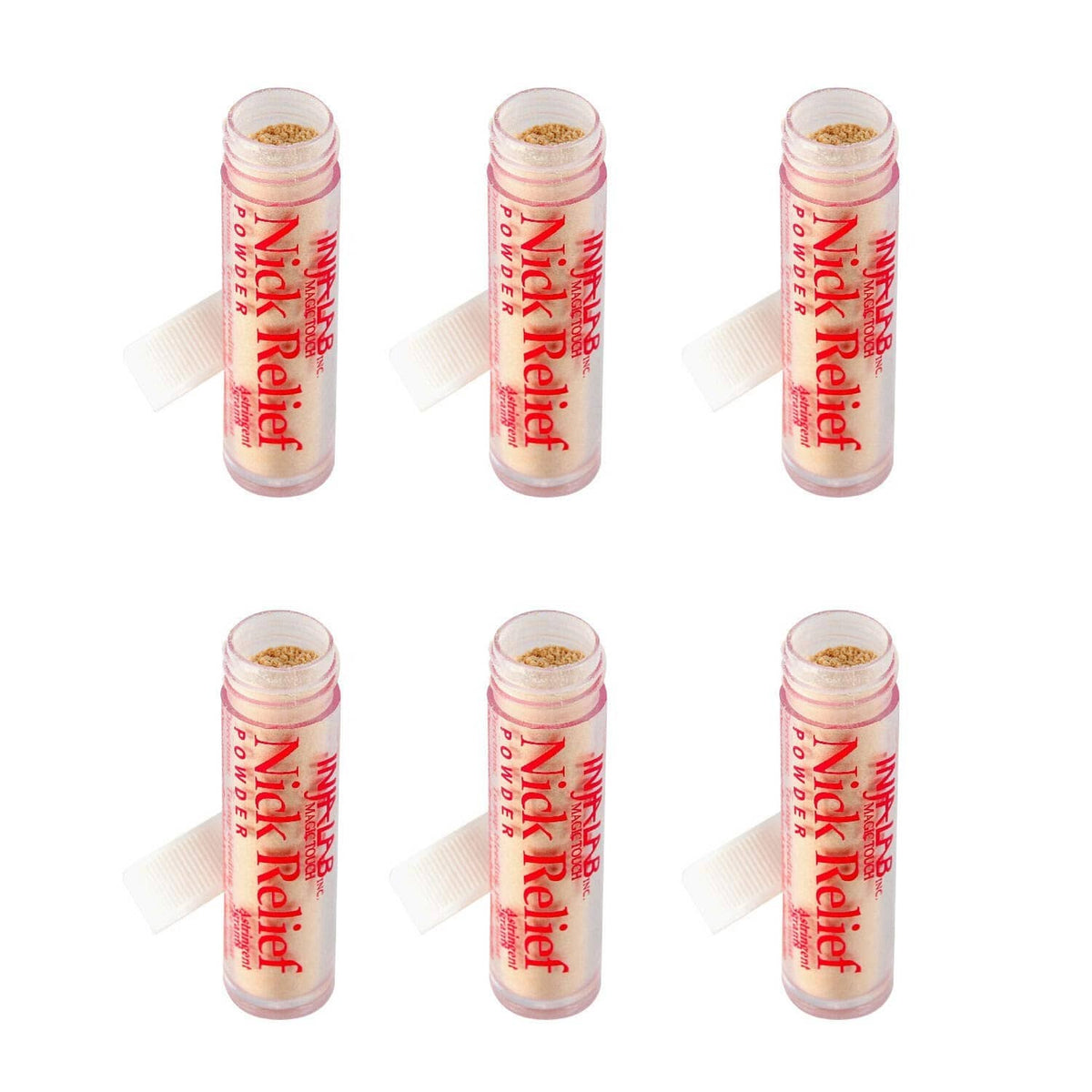 Nick Relief styptic powder vials, 6-count, with applicator tabs