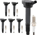 Ignition coil and spark plug set with 6 black coils and matching silver spark plugs