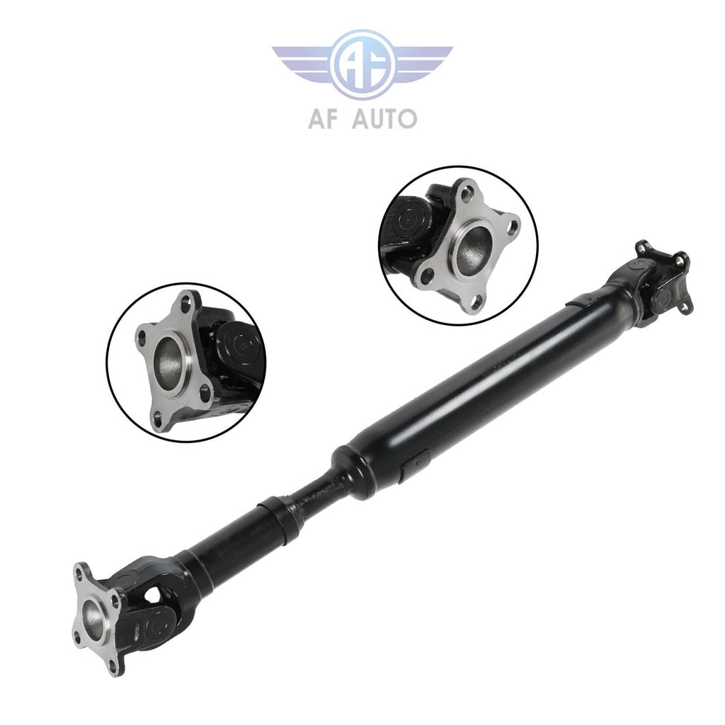 Front prop shaft assembly with flange and U-joint, dark metal