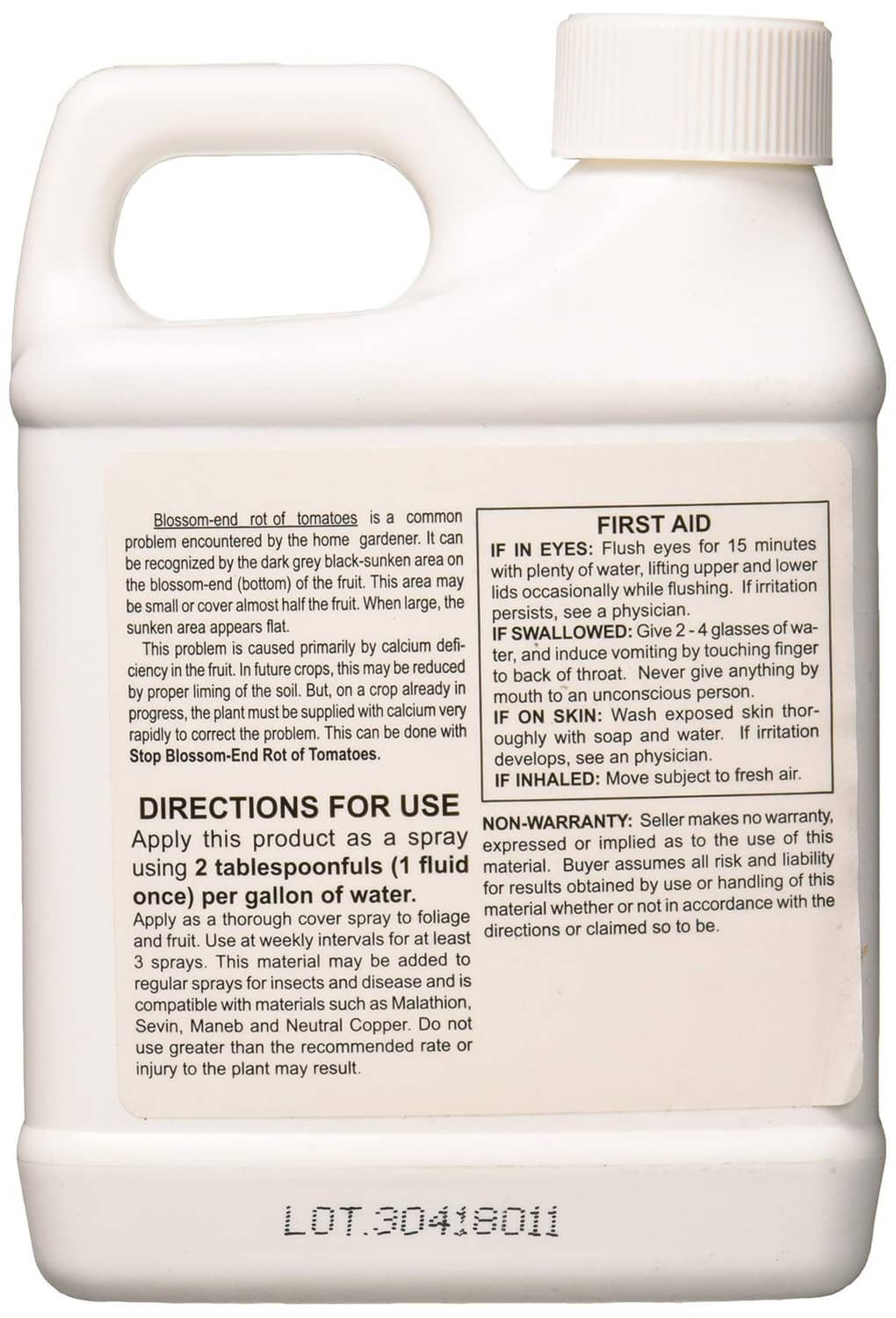 Southern Ag Stop Blossom-End Rot of Tomatoes liquid concentrate, directions label on jug