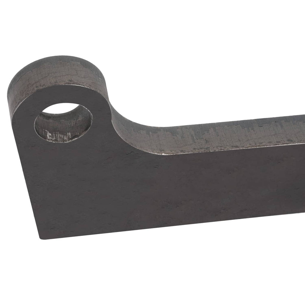 Steel quick-attach loader mount, dark finish, circular pin hole and curved hook end