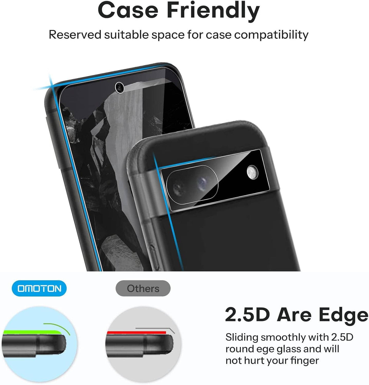 Case-friendly tempered glass screen protector set with 2.5D rounded edges