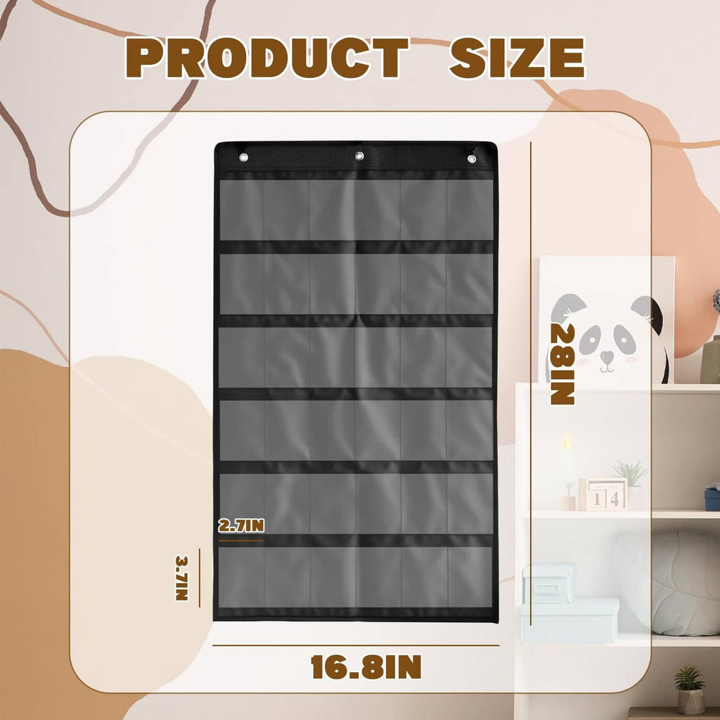 Black hanging baseball card display bag with rows of card pockets