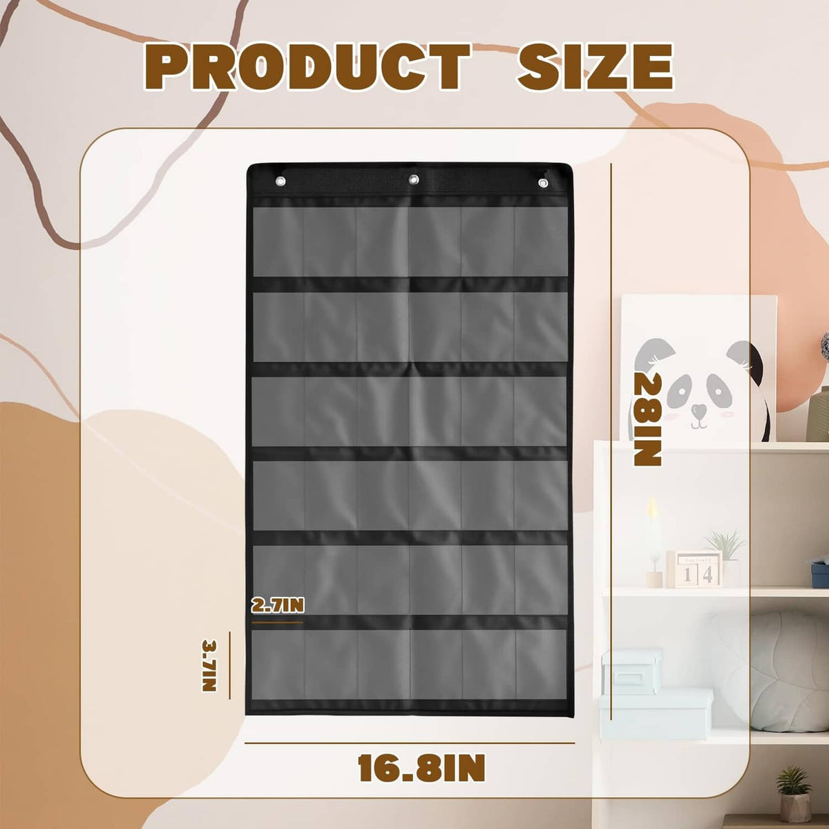 Black hanging baseball card display bag with rows of card pockets