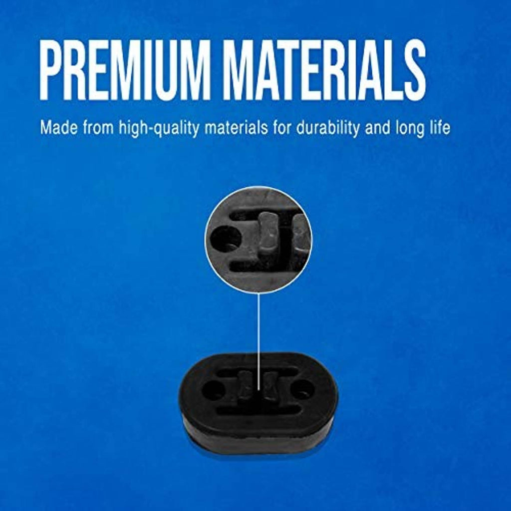 Black rubber exhaust hanger insulator with two mounting holes shown in detail
