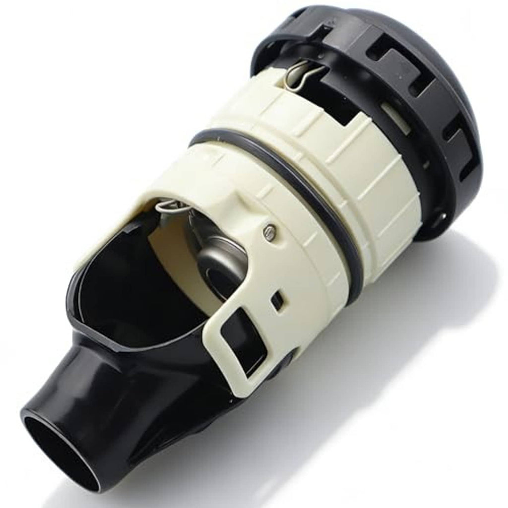 Fuel tank cap assembly with off-white cylindrical body and black top rim
