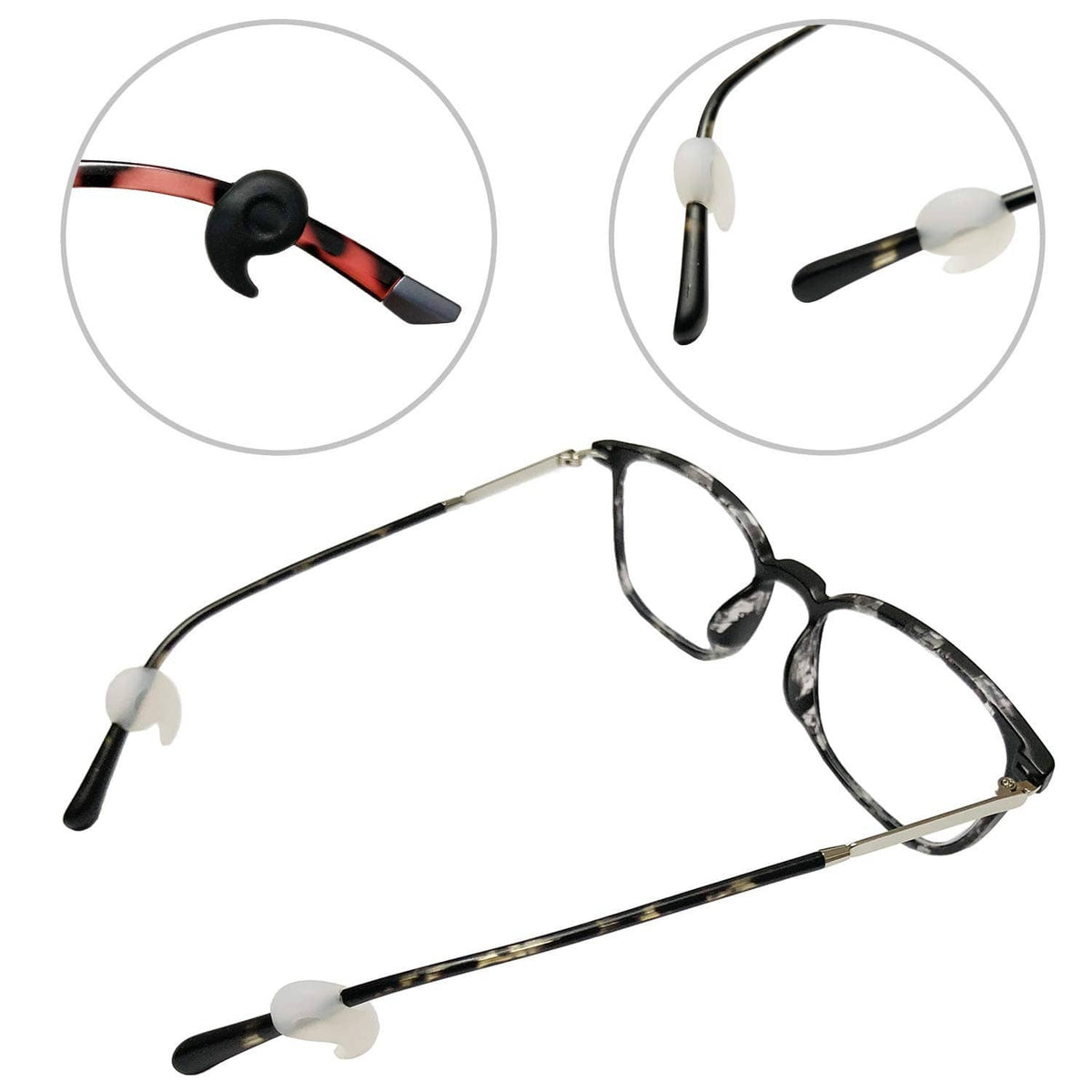 Silicone eyeglass retainer tips with non-slip cushions for temple ends
