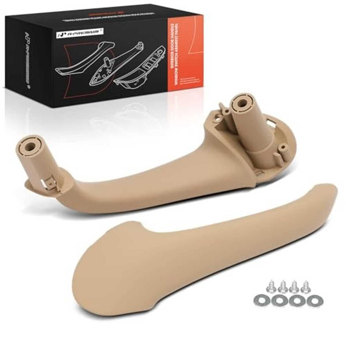 Beige front right passenger door armrest kit with screws and mounting brackets
