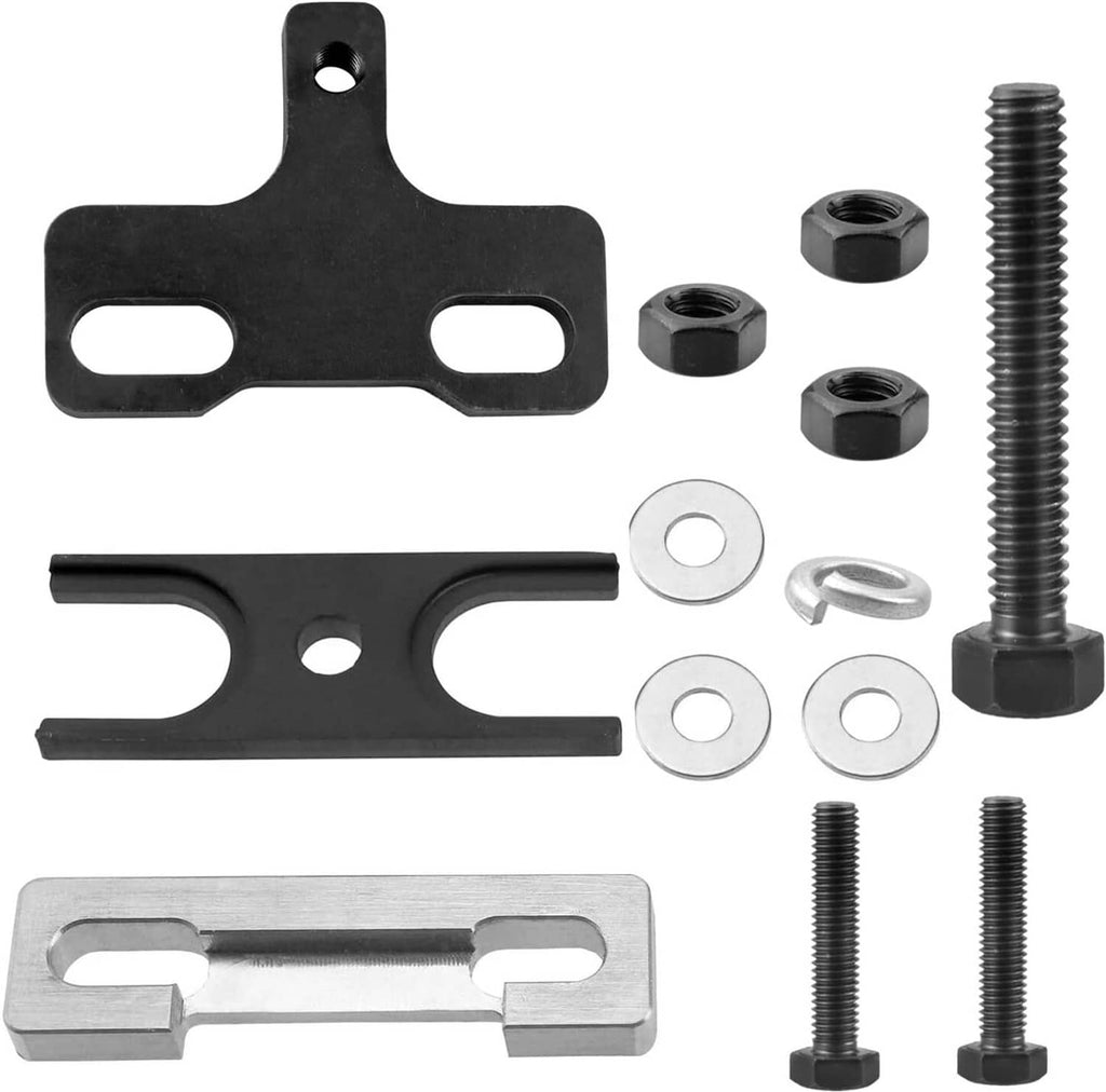 Valve spring compressor tool components set: black bracket, bolts, washers, steel base