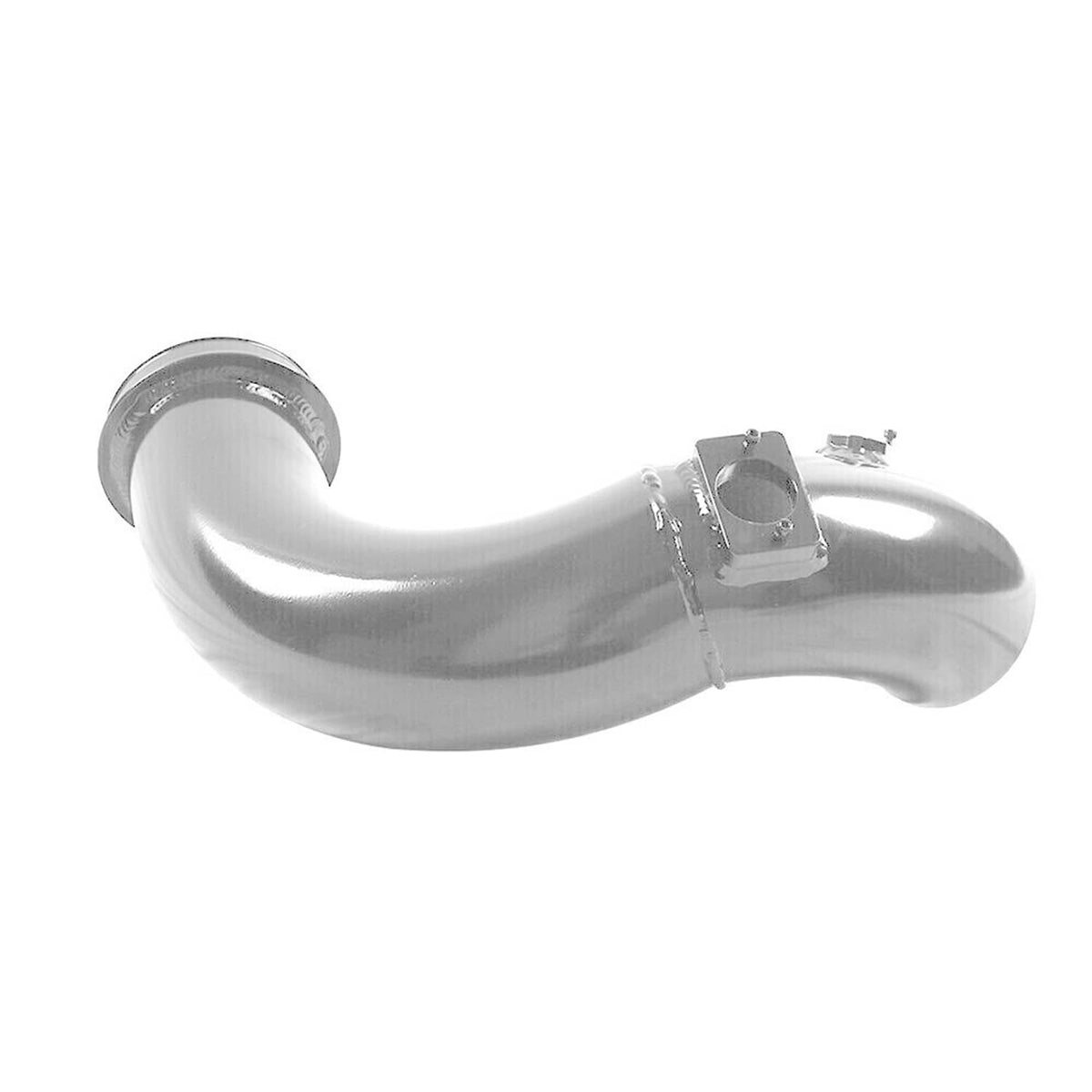 Polished chrome intake tube with mounting bracket and circular air inlet