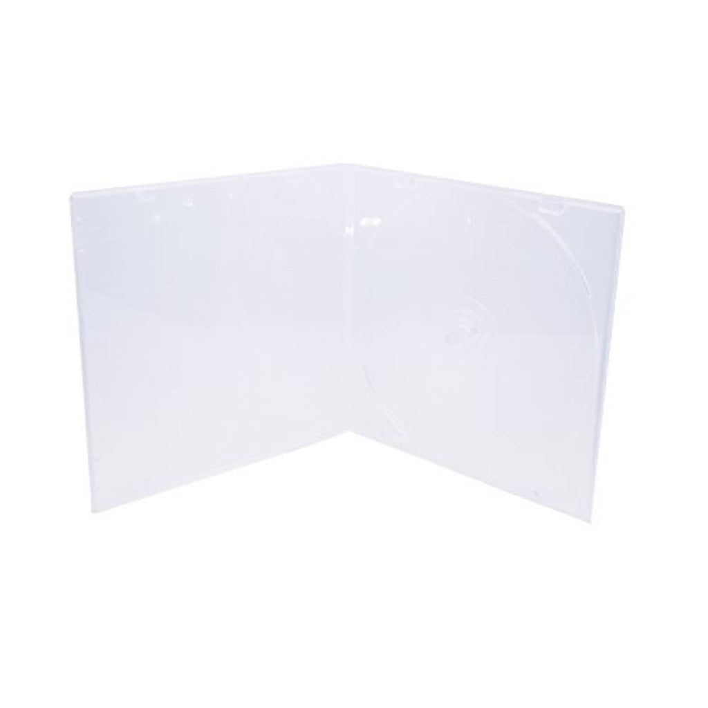 Clear slim single-disc CD case, open V-fold with inner hub