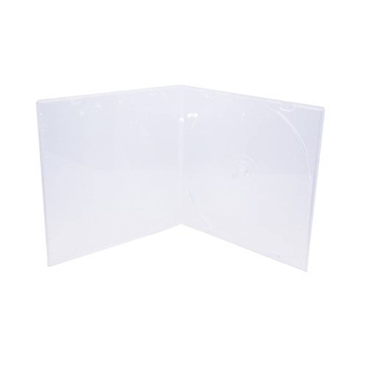 Clear slim single-disc CD case, open V-fold with inner hub