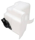 Non-pressurized coolant reservoir with black cap, white plastic tank