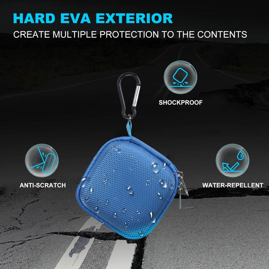 Blue hard EVA SSD case with carabiner; shockproof, anti-scratch, water-resistant