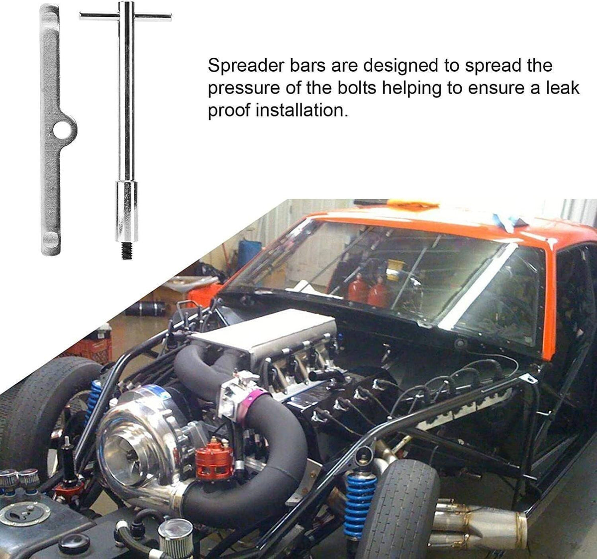 Chrome spreader bar and tall T-bolt set for valve cover leak-proof installation