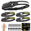 Black rechargeable headlamp with adjustable strap and bright LED light bar