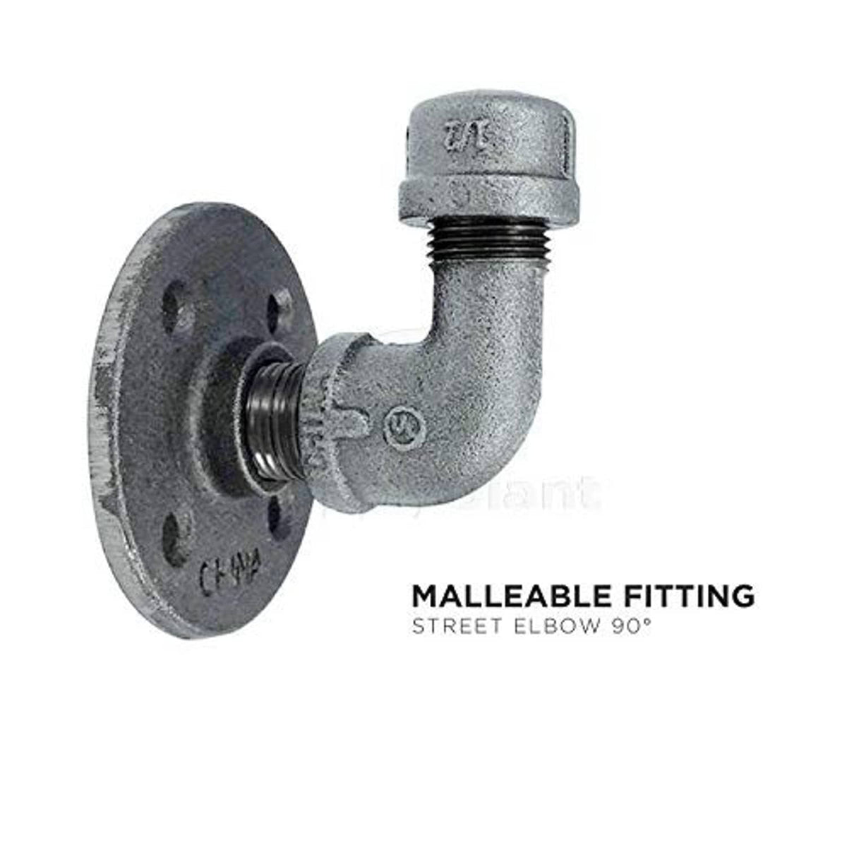 Malleable iron 90-degree street elbow fitting with male threads and wall flange, 1 in.