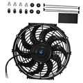 Automotive electric cooling fan with black wire grille and central motor hub