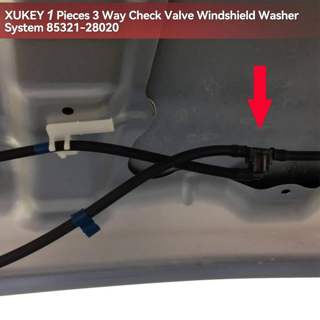 Windshield washer check valve with tubing connection, arrow points to part