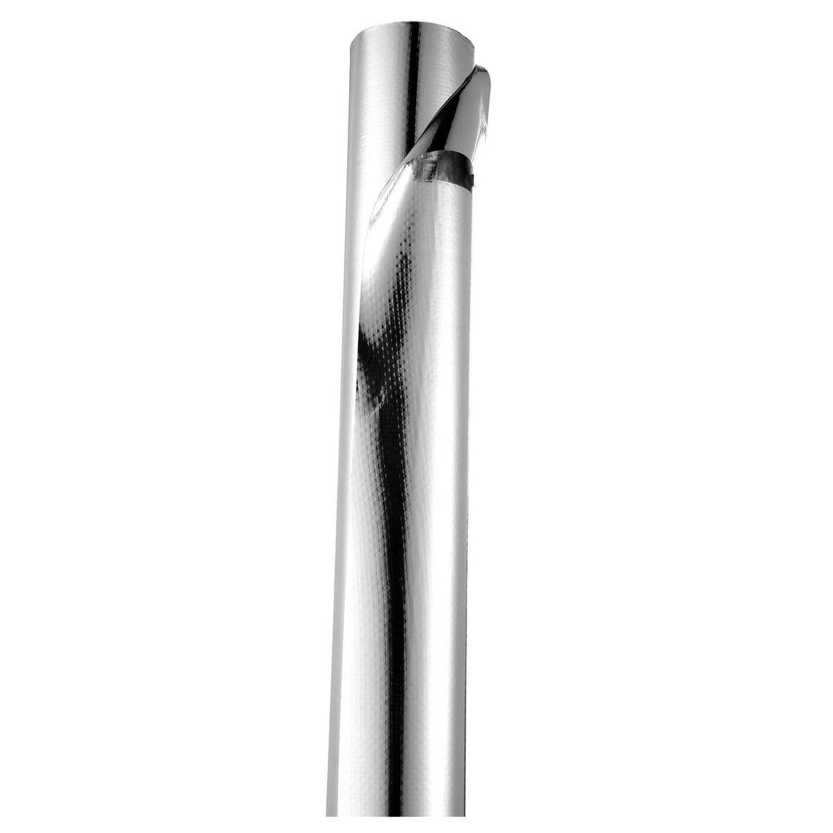 Tall rolled reflective insulation foil, tightly wound silver barrier roll