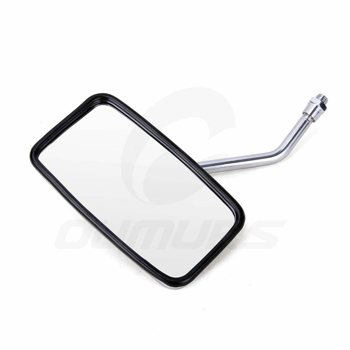 Single chrome rectangular rearview mirror with black frame and clear glass panel