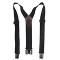 Dickies men’s suspenders in black webbing with brown leather center patch