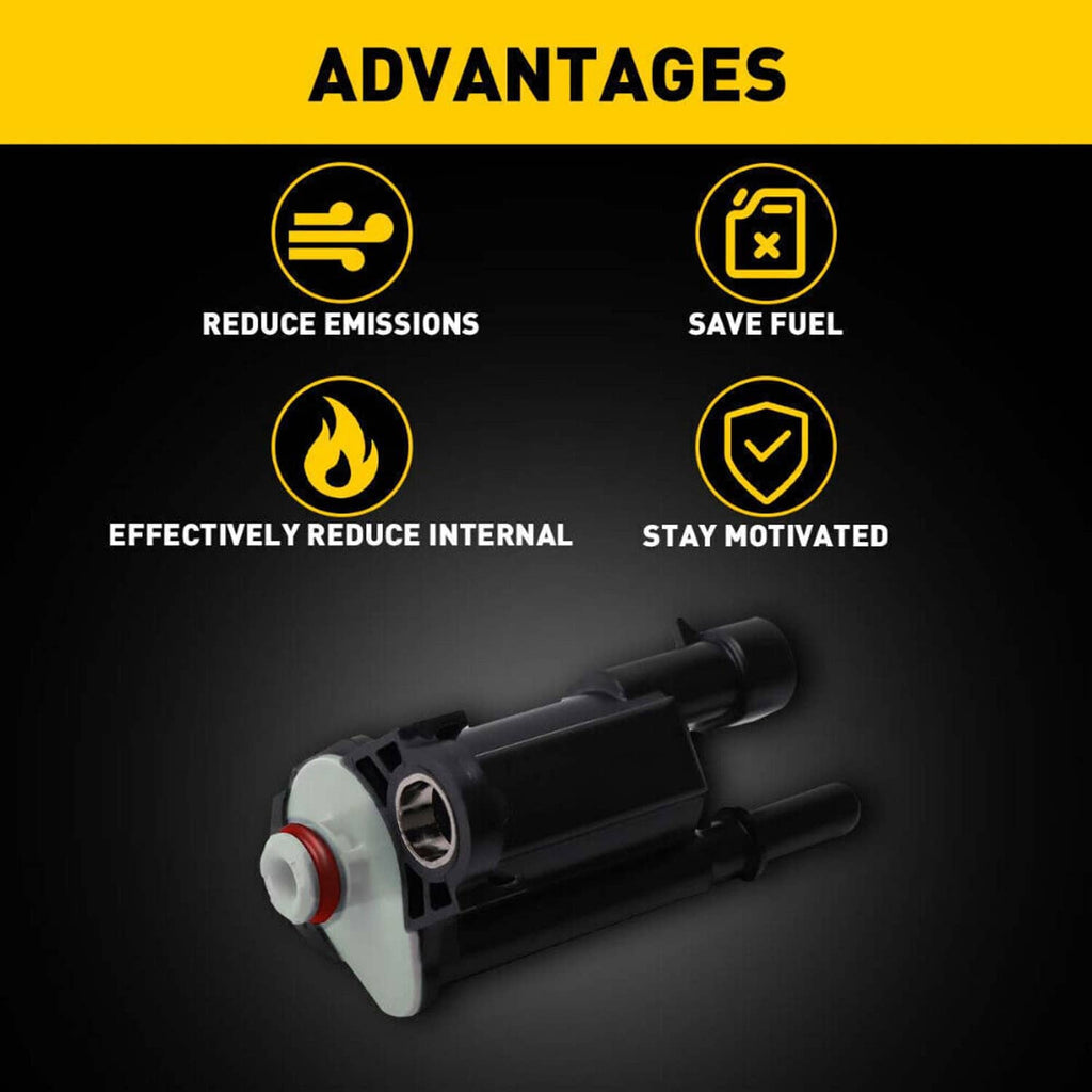 Canister purge solenoid valve with black housing and gray mounting bracket