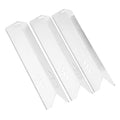 Set of three white metal heat plates with mounting tabs for grill replacement