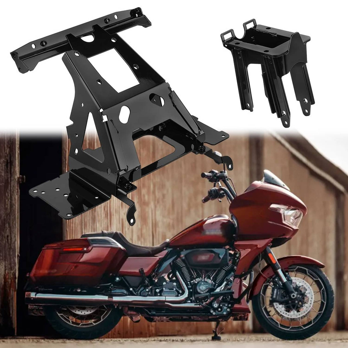 Black metal bracket mount with large center frame and side mounting plates