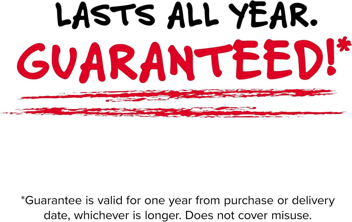 Red plastic folder with prong fasteners; plain white guarantee text area