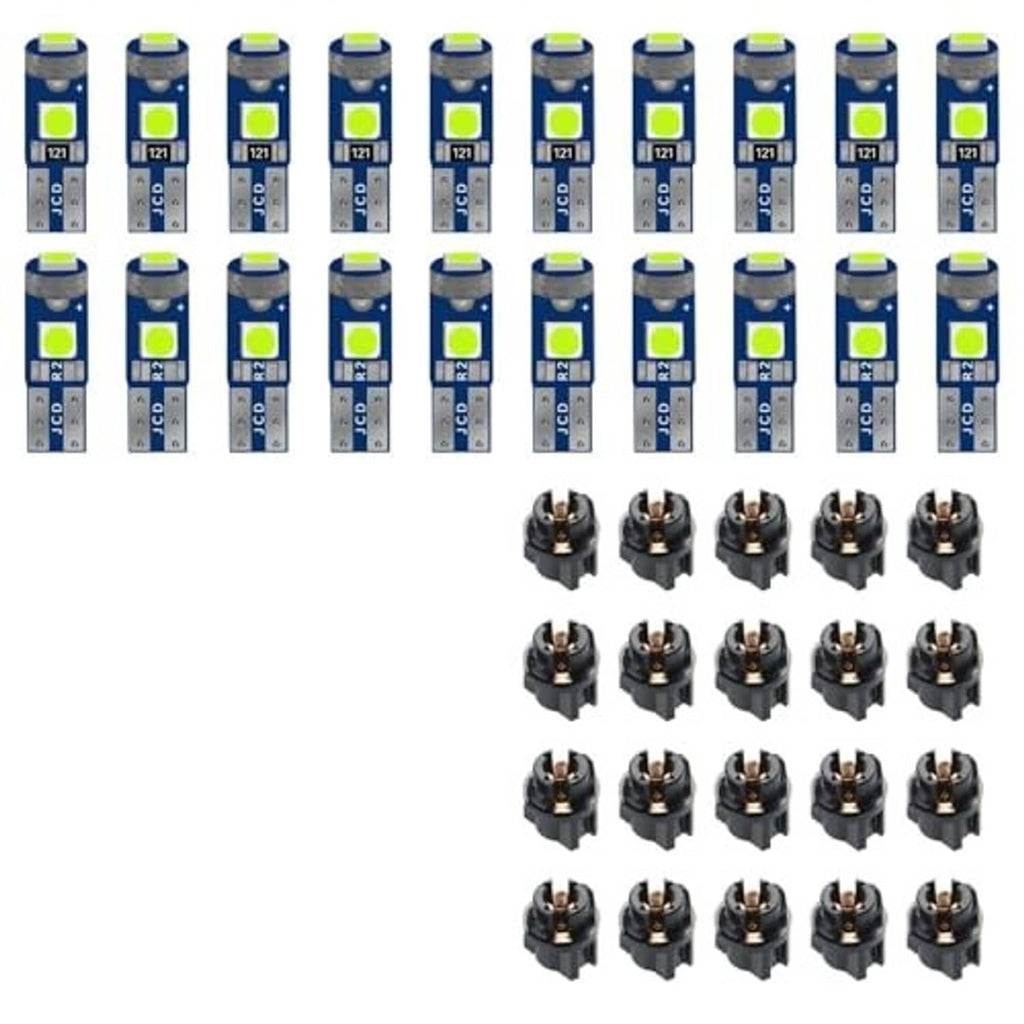 Multiple blue LED bulbs with green chips and gray socket bases, bulk set
