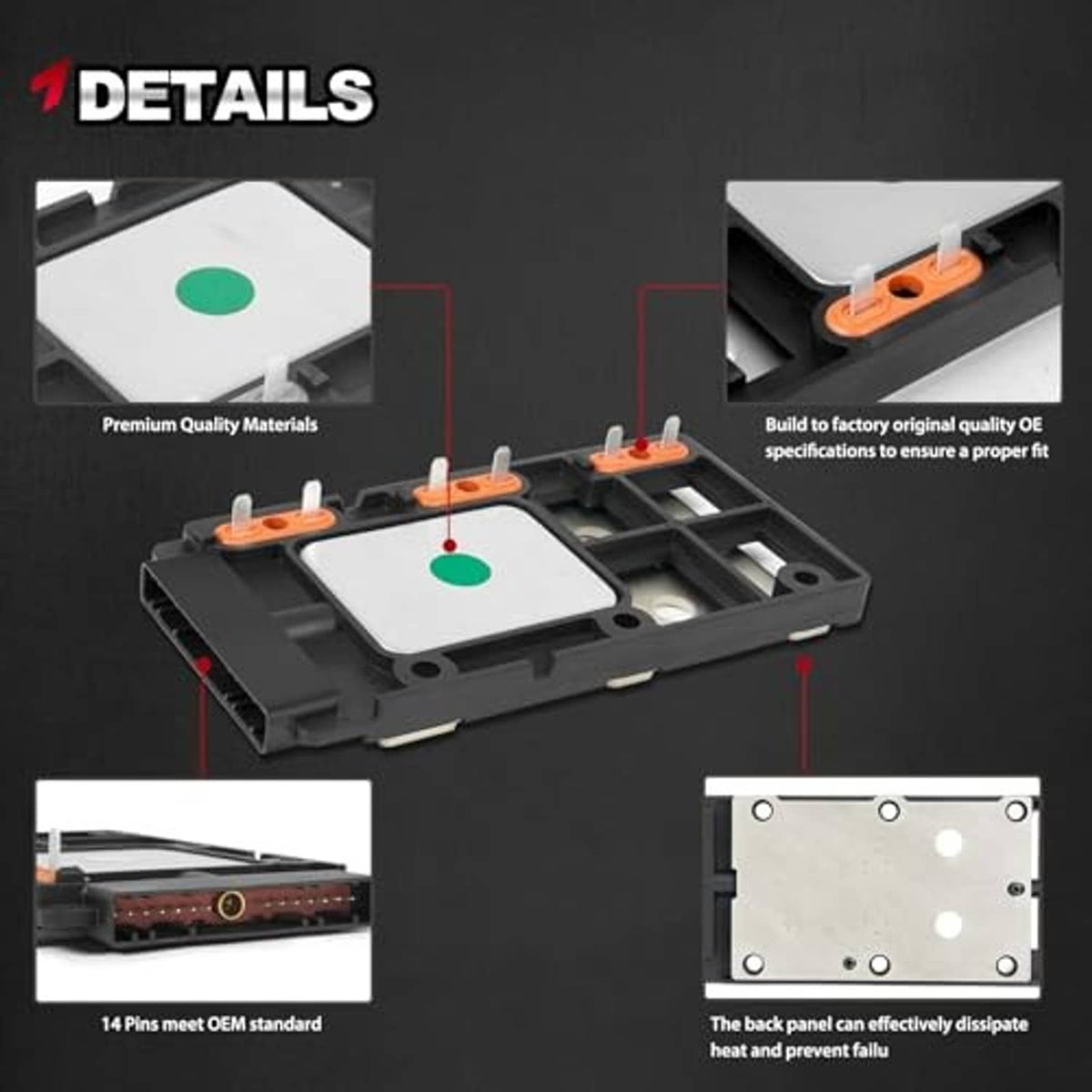 Ignition control module open tray with gray circuit plate and orange mounting pins
