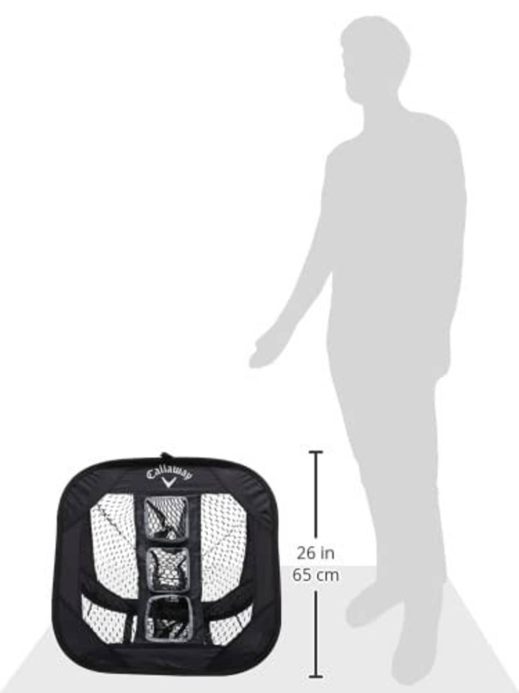 Black golf chipping net with size marking 26 in (65 cm) shown