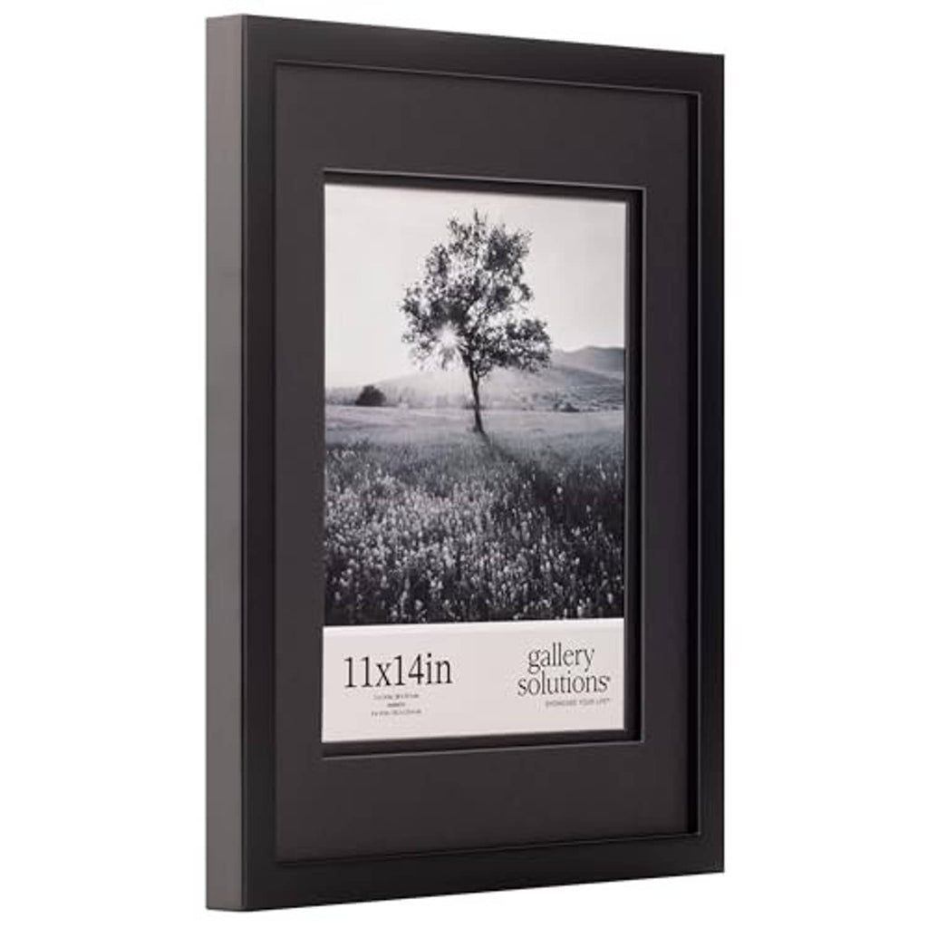Black wood wall photo frame with white mat, 11x14 photo window