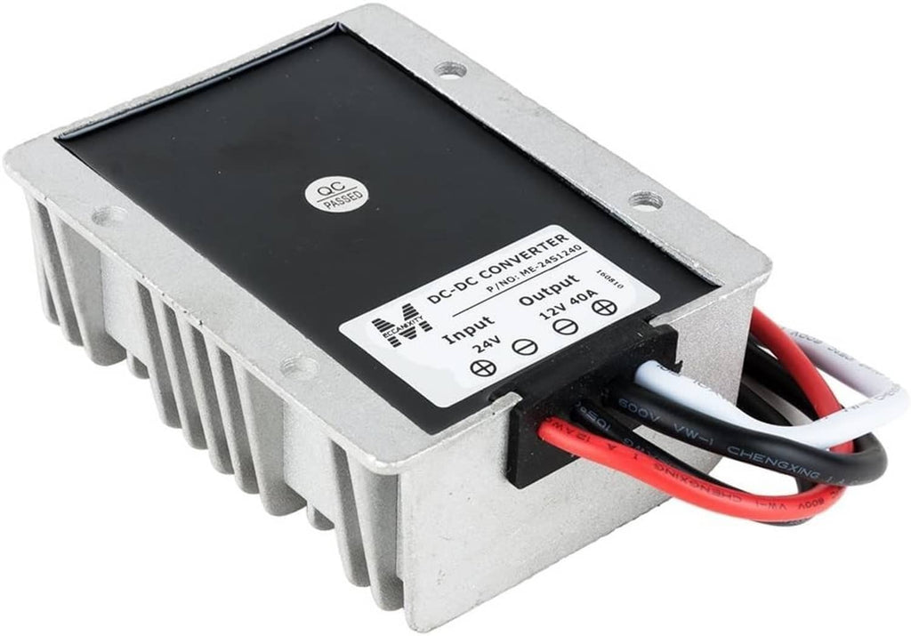 DC-DC converter regulator with black label and red/black/white wire connections