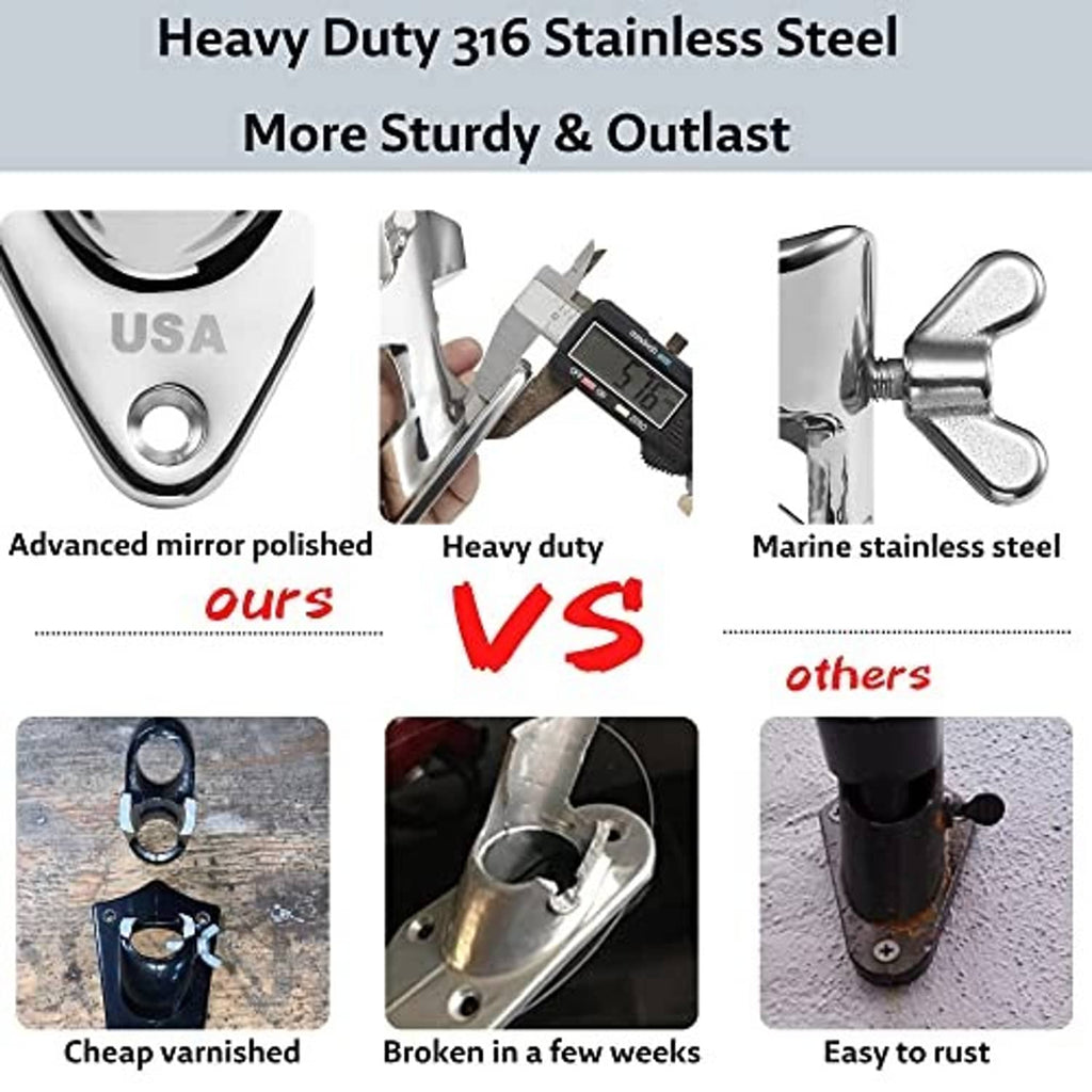 Heavy duty stainless steel flag pole holder base plate with clamp and polished finish