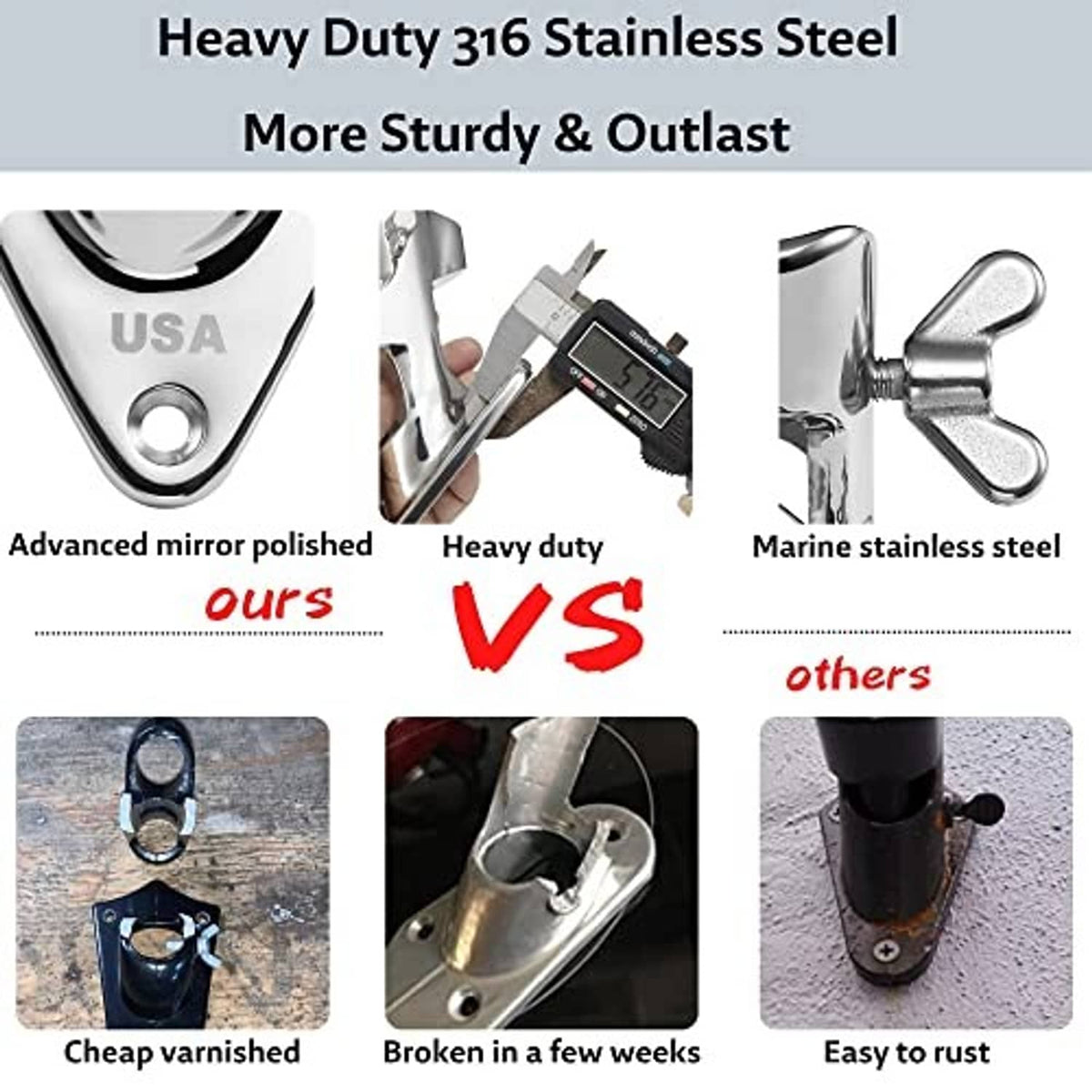 Heavy duty stainless steel flag pole holder base plate with clamp and polished finish