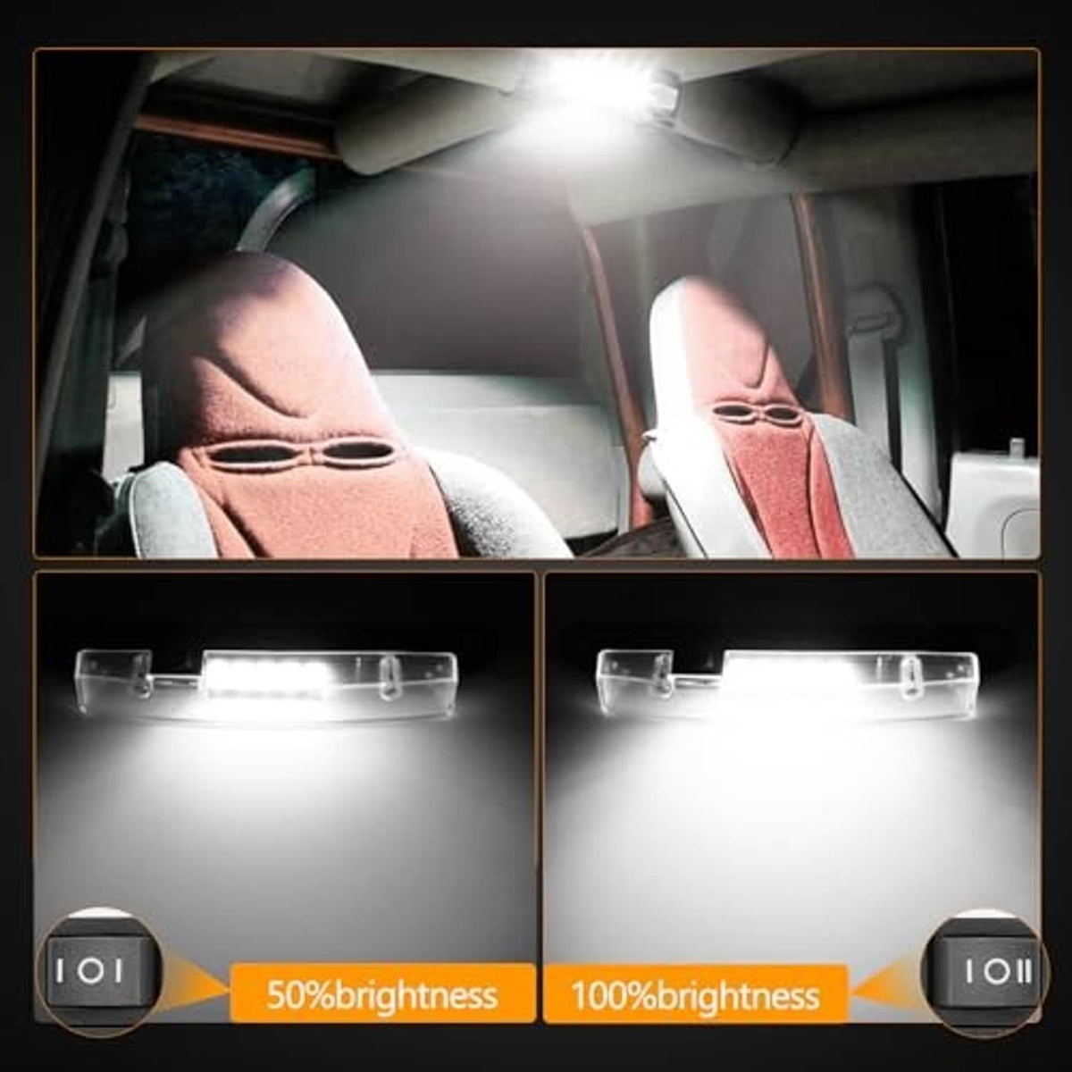 Clear-lens LED light bar emitting bright white light for vehicle interior use