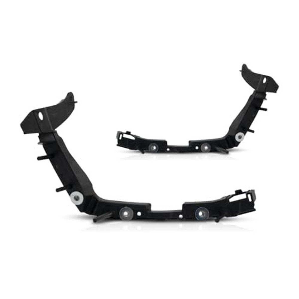 Black front bumper cover retainer clips set with brackets and mounting pegs