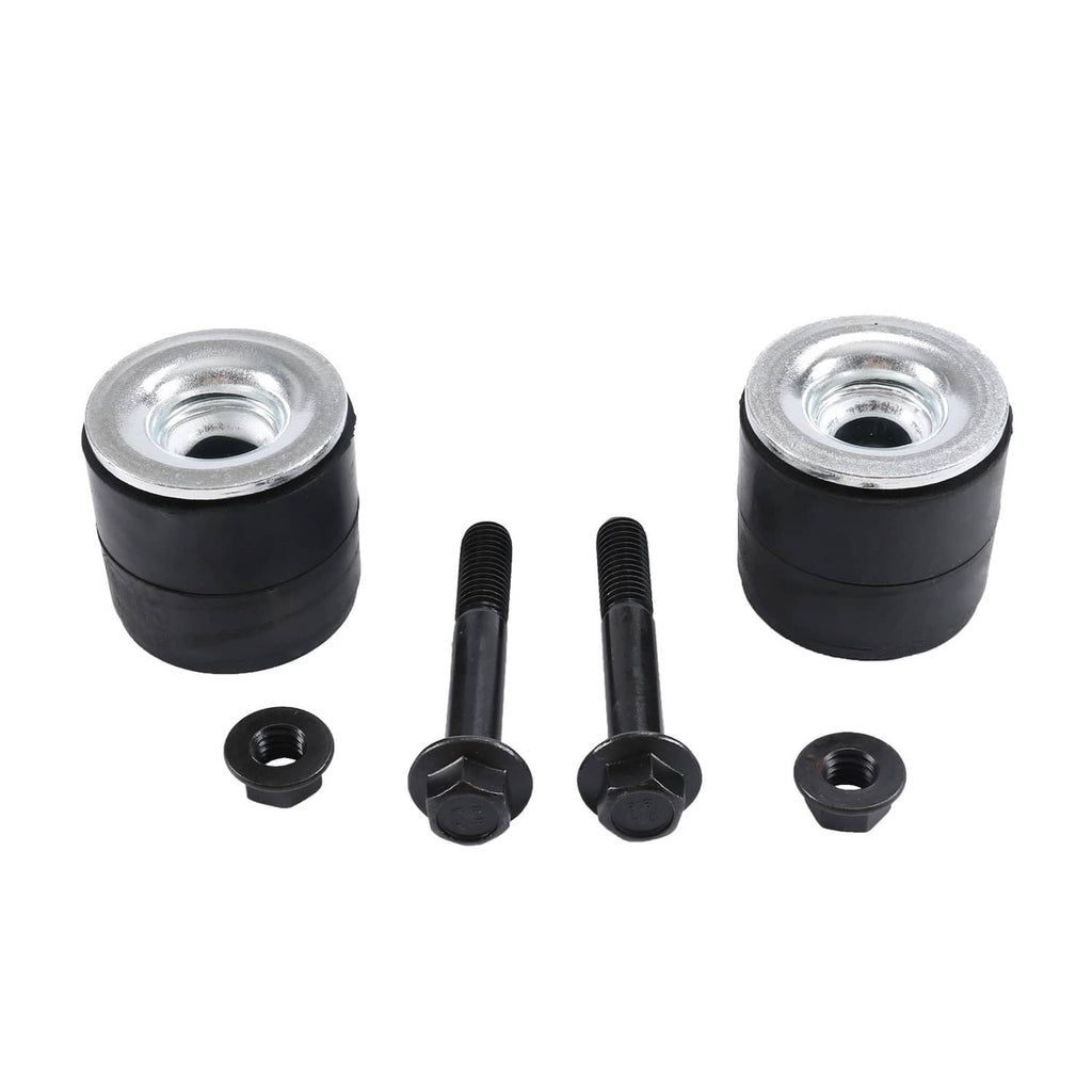 Pair of black rubber bushings with steel inserts, plus two bolts and nuts