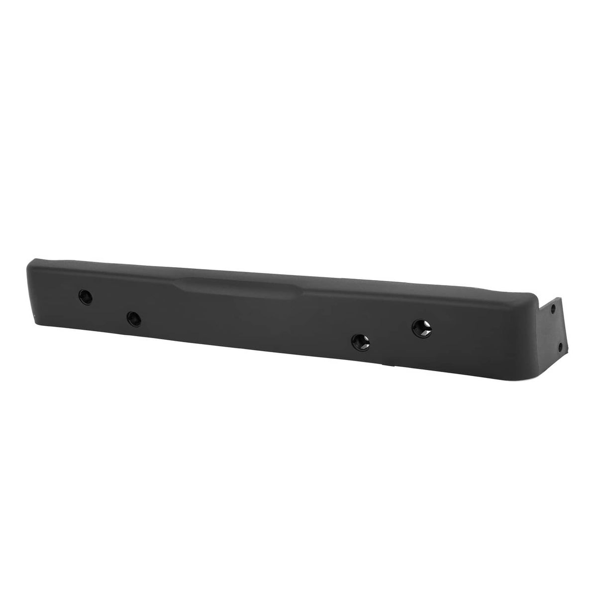 Black rear bumper with side brackets and screw holes for mounting