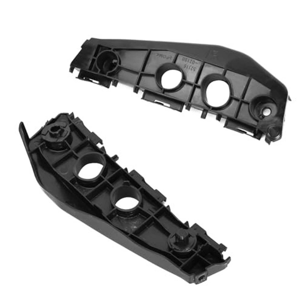Black front bumper bracket support retainer set with circular openings and mounting hardware